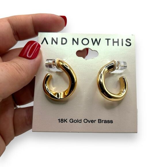 NWT Macy's 18K Gold Over Brass C Hoop Chunky Earrings And Now This NEW - Picture 1 of 7